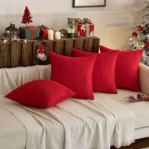 MIULEE Soft Corduroy Decorative Throw Pillow Covers Christmas Red 18x18 - Image 2