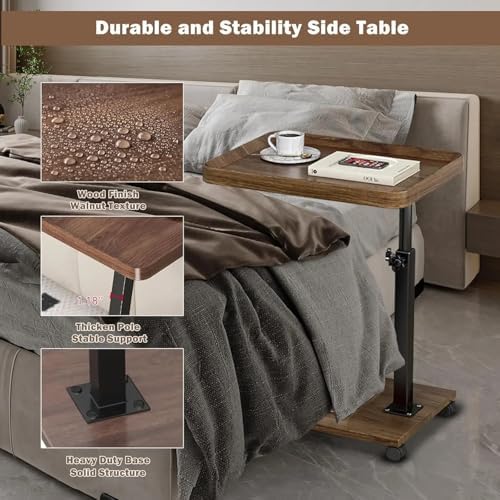 C Table End Table Adjustable Height, 360°Swivel TV Tray Table Couch Tables C Shaped Side Tables Living Room and Bedroom for Sofa, Bed,Chair (Brown) - Image 6
