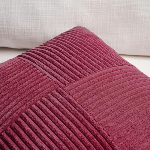 Fancy Homi 2 Packs Burgundy Red Decorative Throw Pillow Covers 20x20 Inch for Living Room Couch Bed Sofa, Farmhouse Boho Home Decor, Soft Corss Corduroy Patchwork Accent Cushion Case 50x50 cm - Image 3