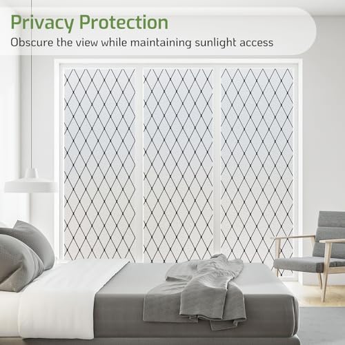 LUTE Frosted Glass Window Privacy Film with Black Lattice, 35.4" x 78.7" - Image 2