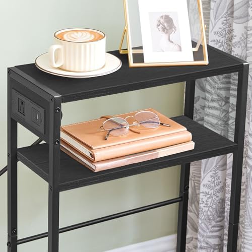 HOOBRO Small Narrow Side Table with Charging Station, Skinny End Table for Small Spaces, Slim Nightstand with USB Ports Outlet, Sofa Beside Table with Storage Shelf, Black BB102UBZ01 - Image 6