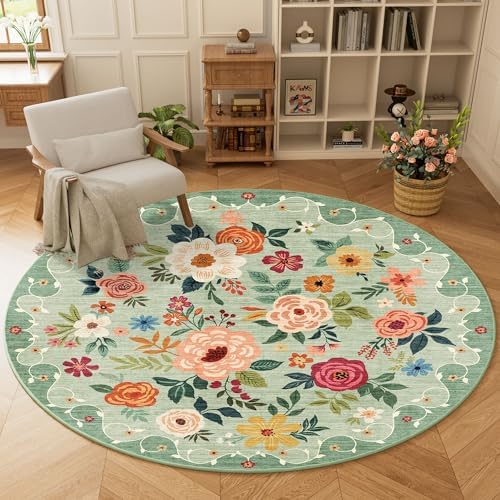DUKINO 6ft Round Rug, Soft Washable Circle Rug for Bedroom Non Slip, Green - Image 3