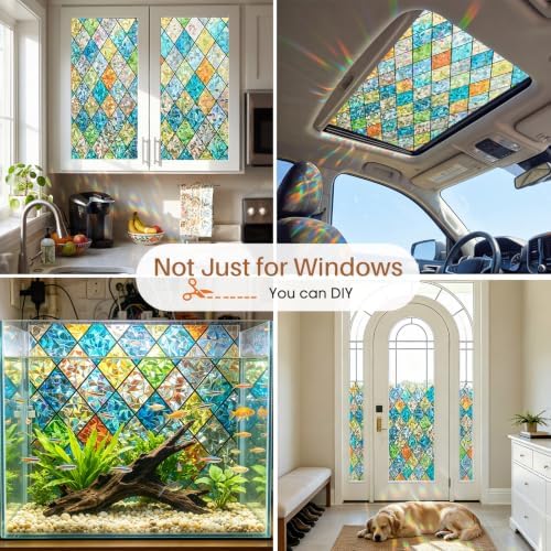 Sunbaby Stained Glass Winodw Film, Rainbow Lattice Stickers, 23.6"x78.7" - Image 6