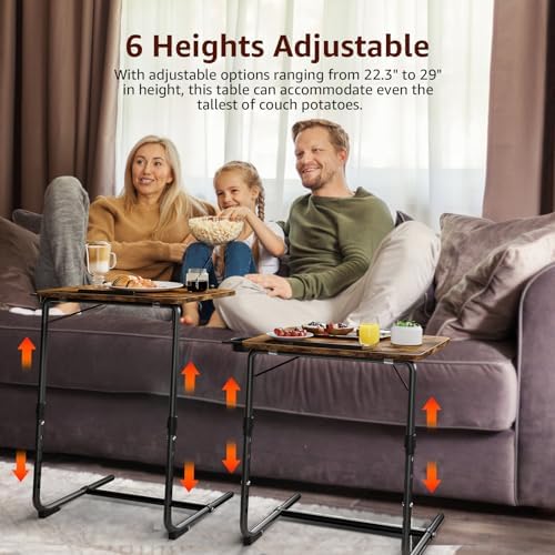 TV Trays Set of 2 - Folding TV Tray Adjustable Dinner Trays for Eating On Couch Wooden Tables Mate Stand Foldable Rustic Desk with Cup Holder Portable - Image 3