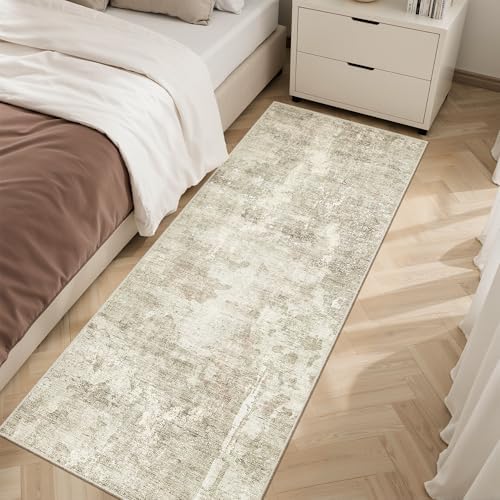 Soalmost Abstratc Runner Rug 2x5 Washable Kitchen Entry Runners Beige/Gray - Image 3