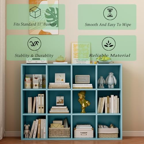 OSCHF 12-Cube Storage Shelf Bookcase, Light Blue - Image 4
