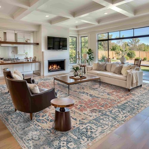 Rugxara 9x12 Area Rugs for Living Room Large Washable Rug, Coral Blue - Image 2