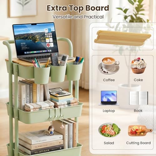 3 Tier Rolling Cart, Multifunctional Storage Cart with Table Top - Image 2