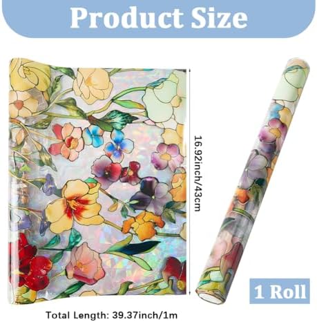 GORGECRAFT 39.4x17 Inch Colorful Flower Rainbow Window Privacy Film 3D Stained Window Glass Covering Decorative Window Cling Non-Adhesive Static Reusable UV Resistant Decals Sticker for Room Home - Image 2