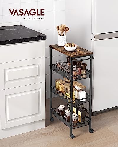 VASAGLE 4-Tier Slim Rolling Storage cart with Wheels, 8.7 Inches, Metal - Image 2