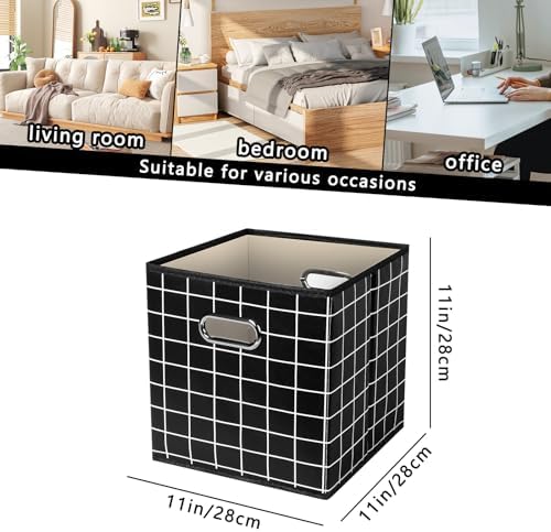 Yunkeeeper storage bins Cubes, Fabric Cube Organizer with Handle, Foldable Cube Bins for Cloth or Accessary Storage, 11x11x11, Set of 6, (Black grid) - Image 2