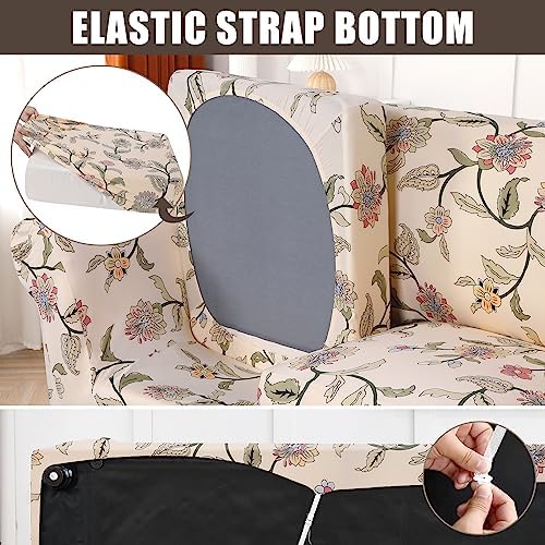 SearchI Stretch Sofa Cover Printed Couch Cover, Floral Pattern 3 Pieces Loveseat Slipcover with 2 Separate Cushion Cover, Washable Furniture Protector for Living Room(Loveseat, Yellow+Flower) - Image 4