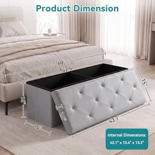 OLIXIS 43 Inch Foldable Storage Ottoman Bench, End of Bed Storage Bench - Image 3