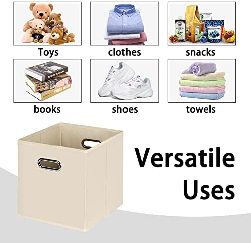 Black Foldable Storage Cubes Bins , Fabric Storage Box Cubes Organizer Baskets with Dual Handles for Home Organizer(Creamy-White) - Image 3