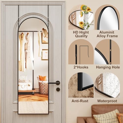 Rowjut Full Length Door Mirror, Wall Mounted Wall Mirrors, 50"X16" Arched Behind Door/Full Length Mirror for Use in Living Rooms, Rooms, Bedrooms, Cloakrooms, etc. (Black) - Image 4
