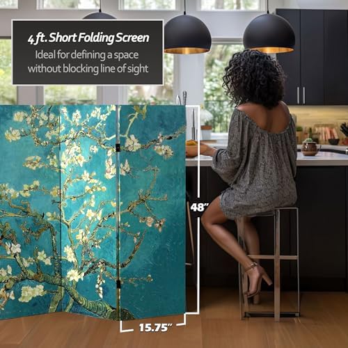 Red Lantern Double Sided Works of Van Gogh Canvas Folding Screen - Almond Blossoms/Wheat Field, 4 ft Short - 4 Panel - Image 5