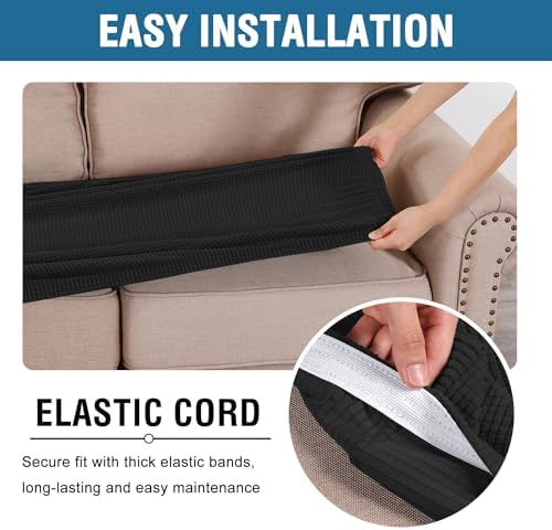 H.VERSAILTEX Super Stretch Individual Seat Cushion Covers Sofa Covers Couch Cushion Covers Slipcover Sets Thick Jacquard Textured Twill Fabric (1 Piece Sofa Cushion Cover, Black) - Image 5