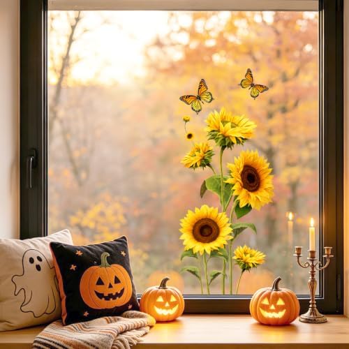 Sunflower Wall Decals Peel and Stick, Butterfly Floral Wall Stickers, Large Botanical Removable Vinyl Wall Decor, Flower Wall Art for Bedroom Living Room Nursery Office Farmhouse Home Decorations - Image 3