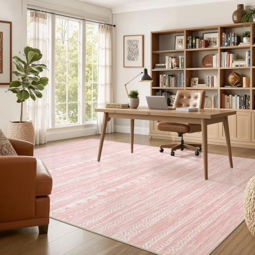 Nakagishi Boho 8x10 Area Rug Living Room Rugs Machine Washable Pink - Image 5