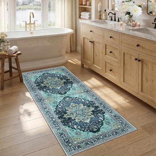 RELEANY Washable Area Rug, Runner 2'6"x5', Teal by RELEANY