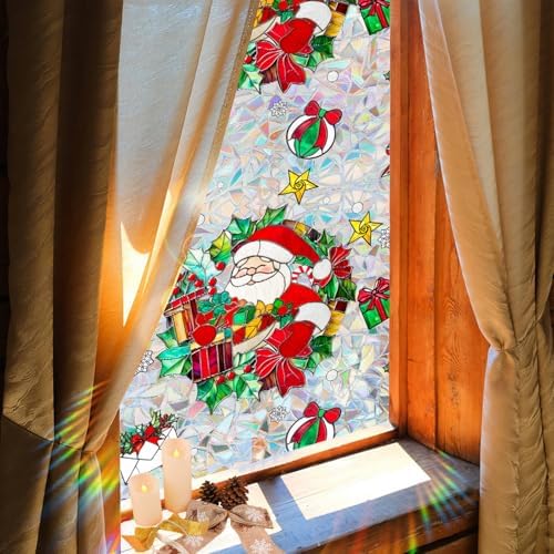 Christmas Window Stickers for Glass Rainbow Privacy Film Stained Stickers Santa Claus Window Film Christmas Balls Design Windows Decals for Home Party Supplies Glass Display Decor 17x 39.3 Inch - Image 3