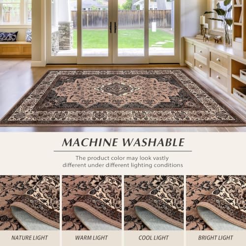 Hanples 5x7 Area Rugs for Living Room, Washable Rug Vintage Floral, Brown - Image 6