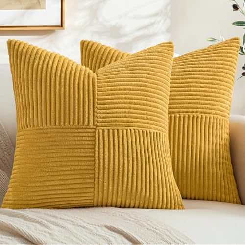 MIULEE Mustard Yellow Decorative Euro Sham Pillow Covers 24x24 Inch 2 Pack by MIULEE