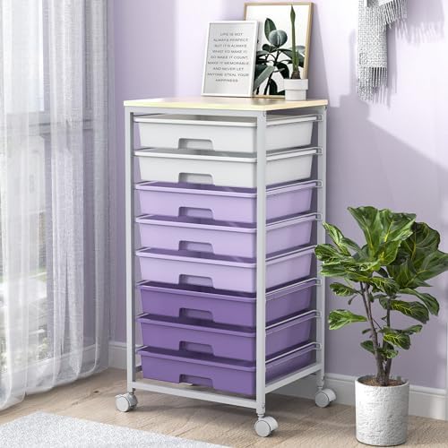 SYKIARIOL Rolling Cart with Drawers,8 Drawers Storage Cart,Purple by SYKIARIOL