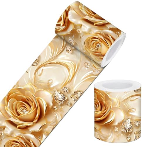 IVN Wallpaper Border Peel and Stick Wall Golden Rose Jewel 4x196 Inch by IVN