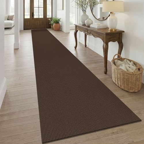 KOZYFLY 3x20 Runners Rugs for Hallway, Extra Long Washable Runner Rug, Non Slip Rubber Backed Kitchen Runner, Cotton Entryway Rug, Floor Carpet for Entry, Aisle, Hall, Brown/Dark Brown by KOZYFLY
