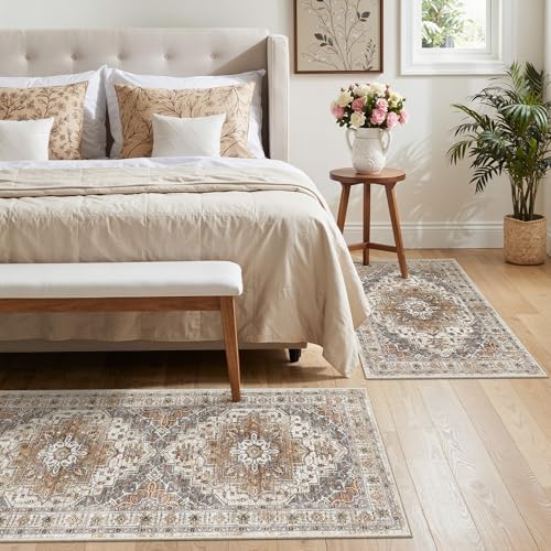 Madane 2-Piece Area Rugs Set, Small Kitchen Runner Non-Slip, Turmeric/Grey - Image 3
