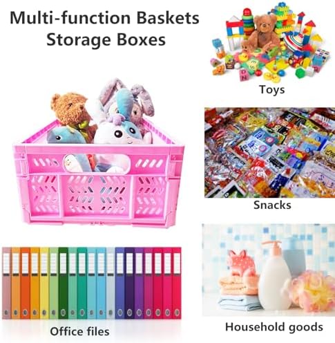 20L Folding Crate, 4Pack Plastic Storage Baskets Organizer for Home and Office,Collapsible Storage Crates for Home Office and Outdoor Organizer.(Pink) - Image 7