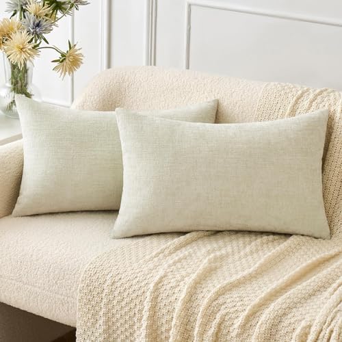 MIULEE Soft Chenille Lumbar Throw Pillow Covers Cream 12x20 Inch Pack of 2 by MIULEE