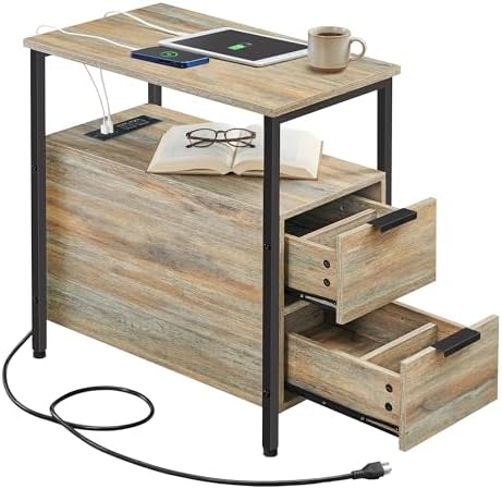 VASAGLE Side End Table with Charging Station, Slim Nightstand with Storage by Unknown