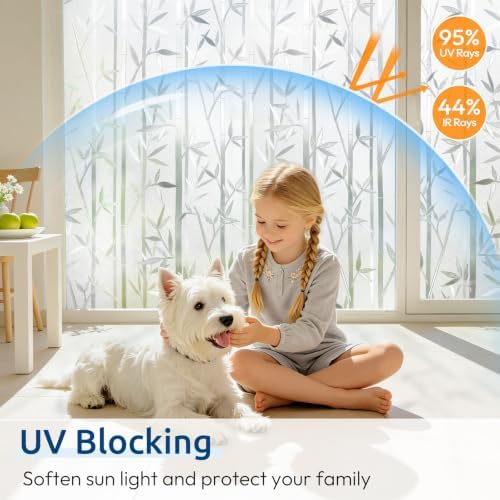 rabbitgoo Window Privacy Film Frosted with Bamboo Pattern, 23.6" x 78.7" - Image 3