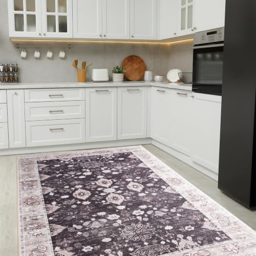 Hanples 4x6 Area Rugs for Living Room, Washable Rug Vintage Floral, Coffee by Hanples
