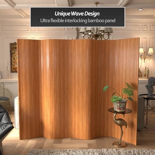 Red Lantern 6 ft. Tall Bamboo Wave Screen - Natural - Image 2