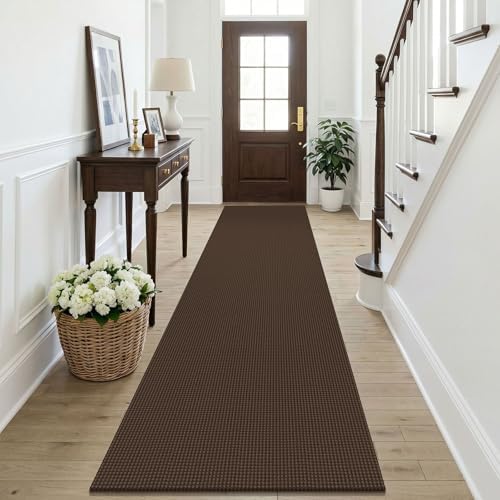 KOZYFLY Cotton Runners Rugs for Hallway 2.5'x10', Washable Runner Rug, Woven Non Slip Kitchen Runner, Braided Entryway Rug, Floor Carpet for Entry, Aisle, Hall, Brown/Dark Brown by KOZYFLY