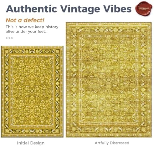OPPODREAM Vintage Yellow Area Rugs 4' Round, Washable Rug for Living Room - Image 3