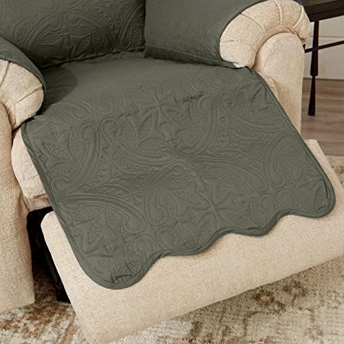 Great Bay Home Reversible Recliner Chair Cover - Washable Slipcover Furniture Protector with Elastic Straps - Perfect for Kids & Pets - Quilted & Stitched Detail (Sage Green/Light Gray) - Image 6