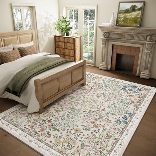 Machine Washable Rugs for Living Room: 6x9 Area Rugs for Bedroom Vintage Stain Resistant Non Slip Low Pile Soft Carpet Rug for Kitchen Dining Room Farmhouse Kids Room Nursery Playroom - Image 2