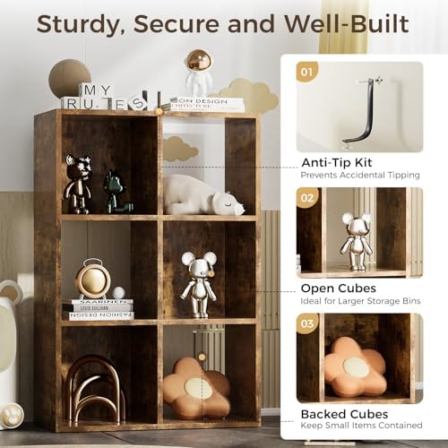 COMHOMA 6 Wood Cube Storage Organizer with Open Back and Removable Back Panels, 11In Brown Cube Storage Bookshelf, Cubicle Shelf Bookcase for Home Office Bedroom Living Room, Vertical or Horizontal - Image 5