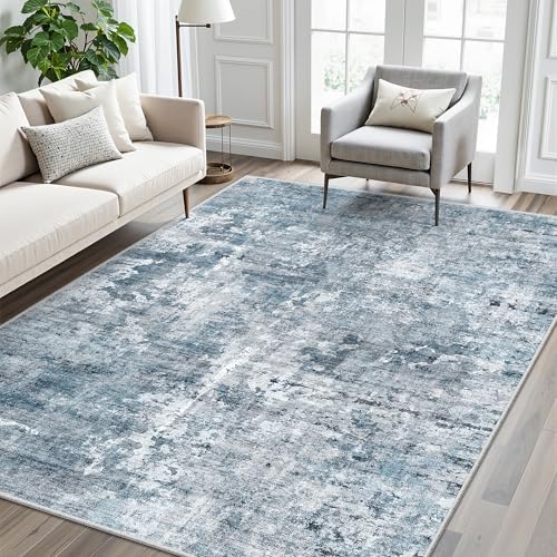 Soalmost Abstract Rug 5x7 Washable Area Rugs for Living Room, Blue/Grey - Image 2