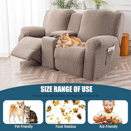 Genina Waterproof Recliner Loveseat Cover,2 Seat with Console,Taupe - Image 6