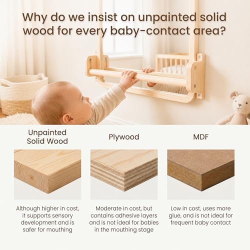 Woodtoe 3-in-1 Montessori Mirror with Bar, Adjustable Tummy Time Mirror 6M+ - Image 5