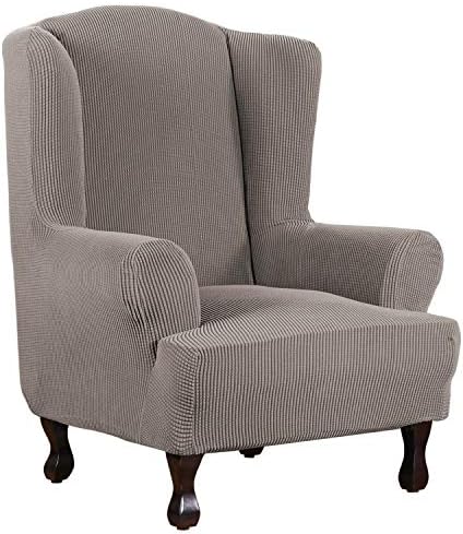 H.VERSAILTEX Wing Chair Slipcover Chair Covers for Wingback Chairs Wingback Chair Covers Slipcovers 1 Piece Stretch Sofa Cover Furniture Protector Soft Spandex Jacquard Checked Pattern, Taupe by HVERSAILTEX