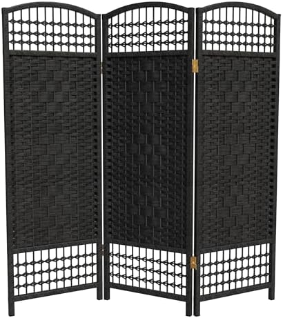 4 ft. Short Fiber Weave Folding Screen - Black - 3 Panels by RedLantern