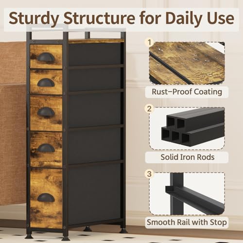 LASZOLA Narrow Cabinet Slim Storage Cart for Bathroom Small Space, 5 Tier - Image 5