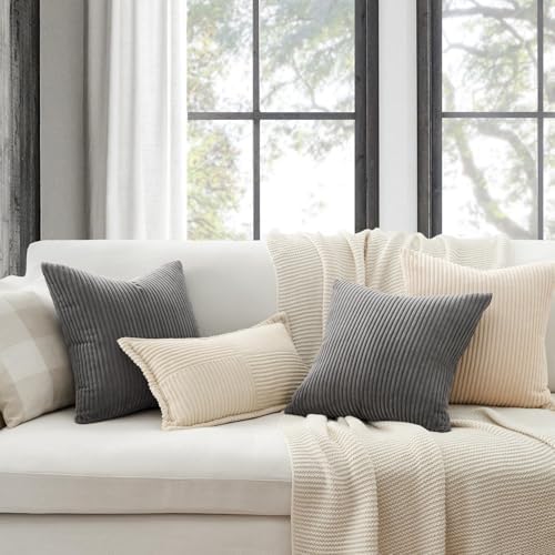 Topfinel Decorative Grey Throw Pillow Covers Cushion Cases, Set of 4 Soft Velvet Modern Double-Sided Designs, Mix and Match for Home Decor, Pillow Inserts Not Included (18x18 inch) - Image 2