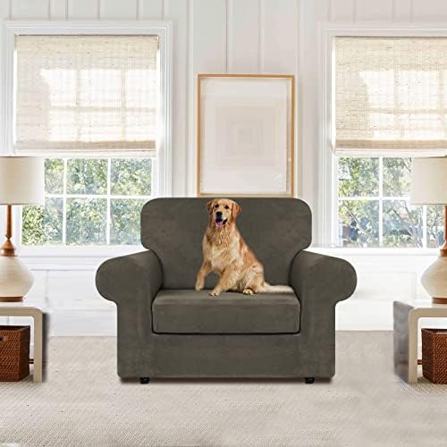 WEERRW Velvet Stretch 2 Pieces Chair Sofa Slipcovers Washable, Light Brown - Image 2